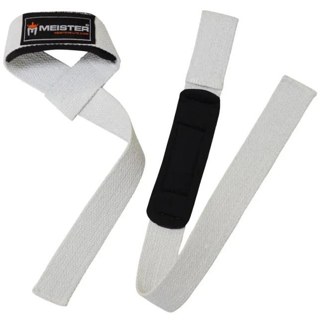 Meister cinghie sollevamento pesi neoprene bianco antiscivolo paio