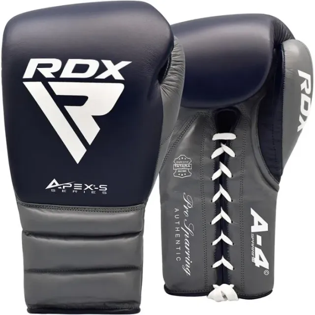 RDX A4 guantoni boxe lacci blu pelle bovina sparring