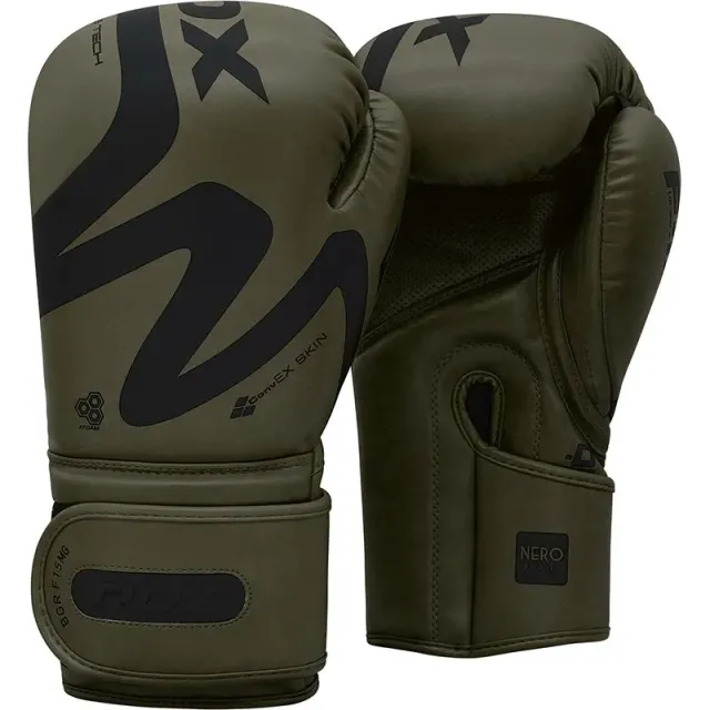 RDX F15 guantoni boxe pelle neri 14oz verde