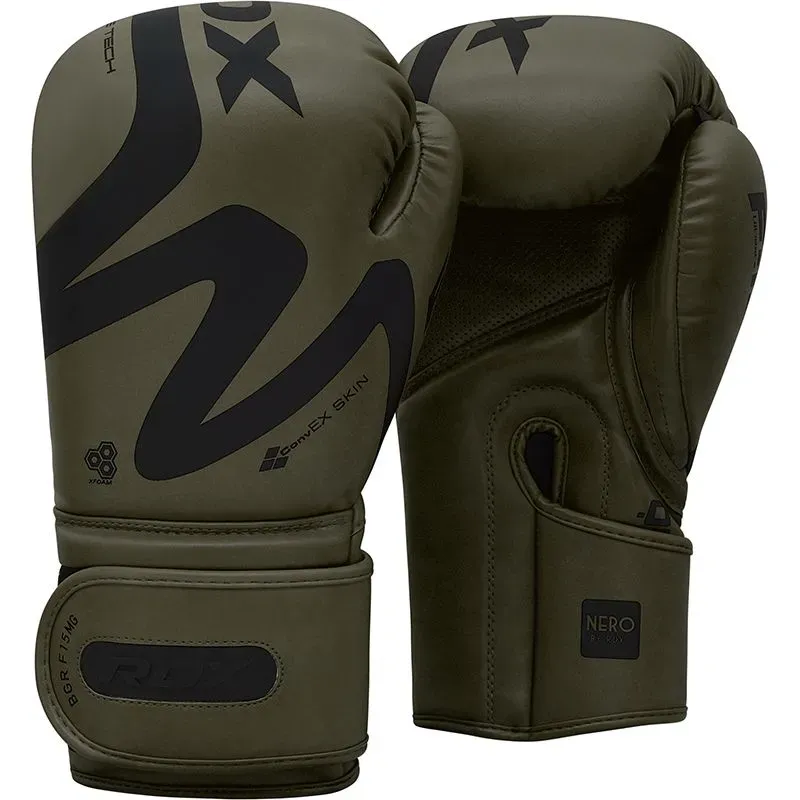 RDX F15 guantoni boxe pelle neri 14oz verde
