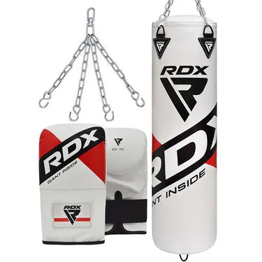 RDX F10 Sacco da Boxe Bianco Maya Hide 4ft con Guanti