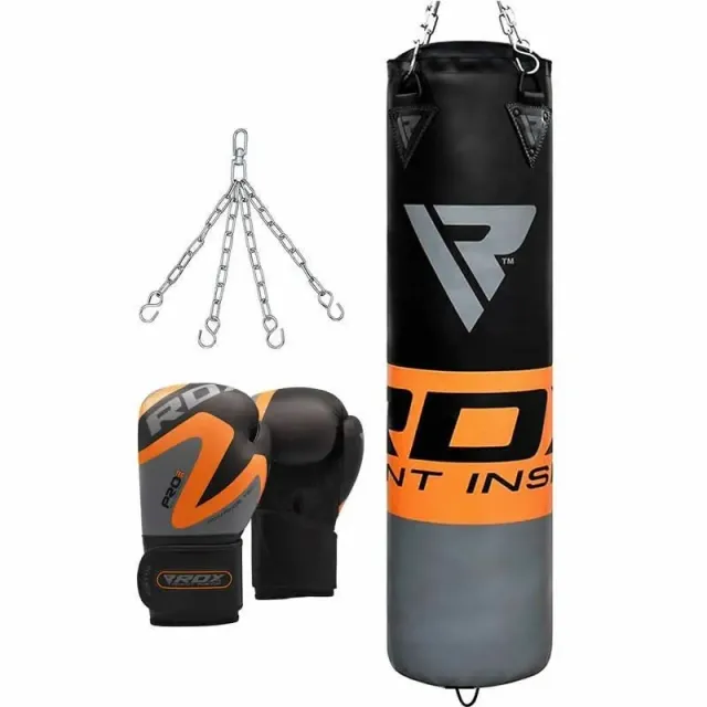 RDX F12 Sacco Boxe con Guanti Nero Arancio 4ft Maya Hide
