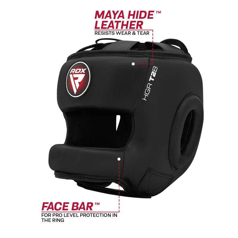 RDX T2 Casco Boxe con Paranaso Nero pelle Maya Hide