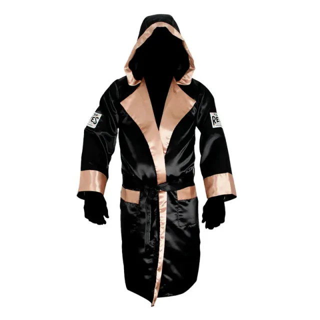 Cleto Reyes vestaglia boxe con cappuccio nero oro satin