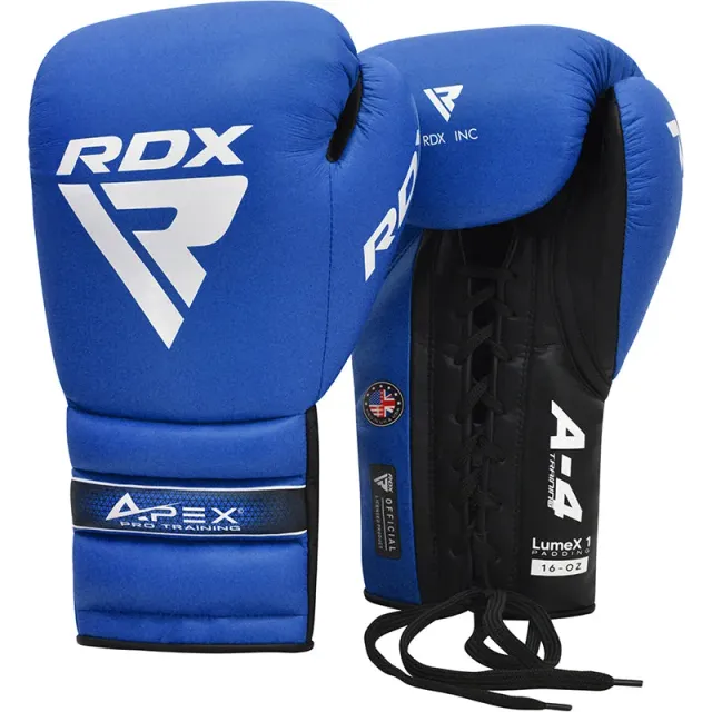 RDX Apex A4 Pro guanti boxe lacci 14oz rossi sparring