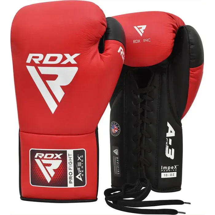 RDX Apex A3 Pro guantoni boxe lacci 10oz rossi