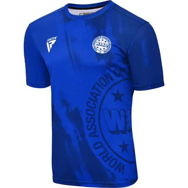 RDX WAKO T1 T-Shirt Kickboxing Blu Traspirante