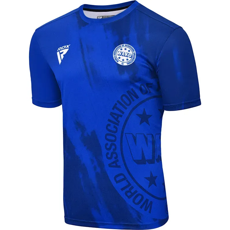 RDX WAKO T1 T-Shirt Kickboxing Blu Traspirante