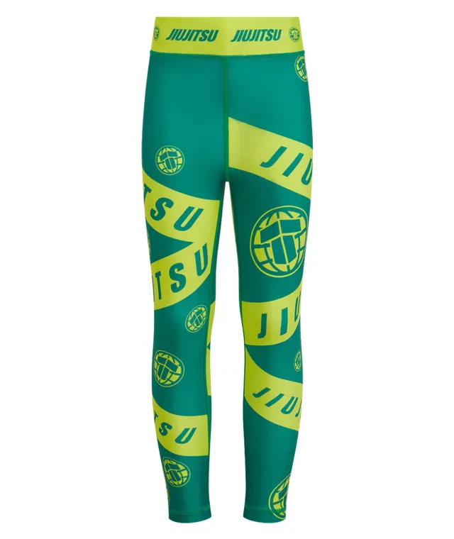 Tatami Helena leggings grappling bimba verde-giallo elasticizzati