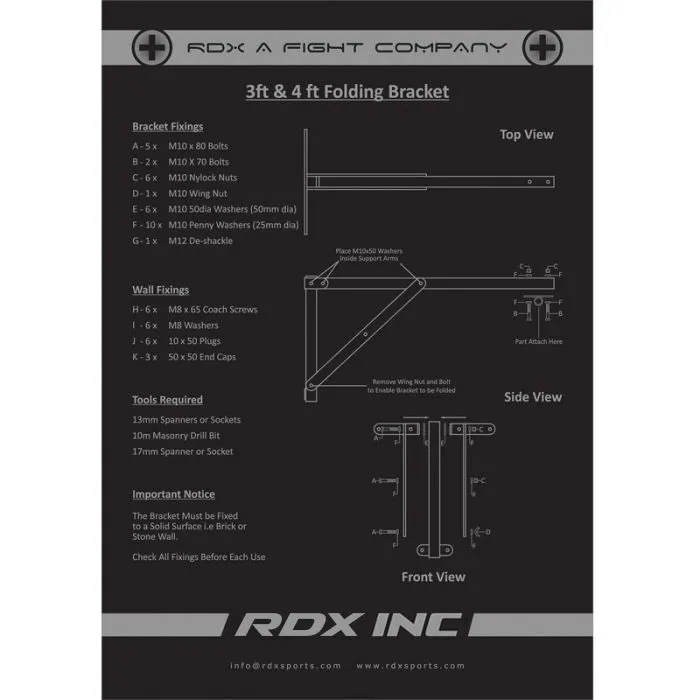 RDX X3 Staffa a Parete Pieghevole Nera 113 kg