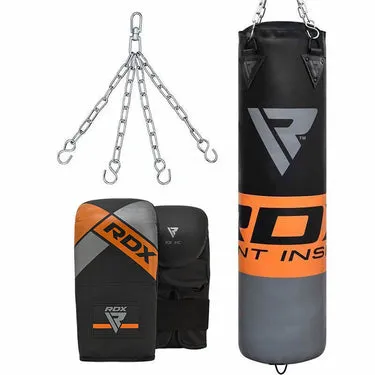 RDX F12 Sacco Boxe 4FT Set Guanti Nero Arancio
