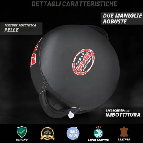 Farabi Sports Round colpitori boxe pelle nera 7 strati