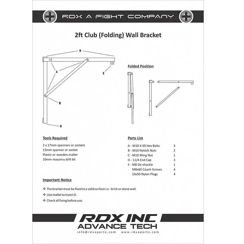 RDX X2B staffa parete pieghevole nera 70 kg