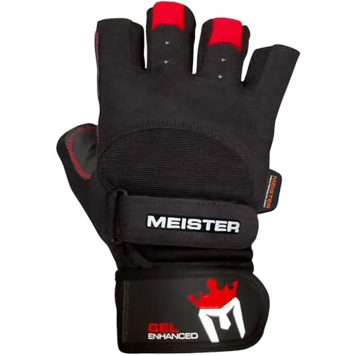 Meister guanti pesistica gel nero rosso polso