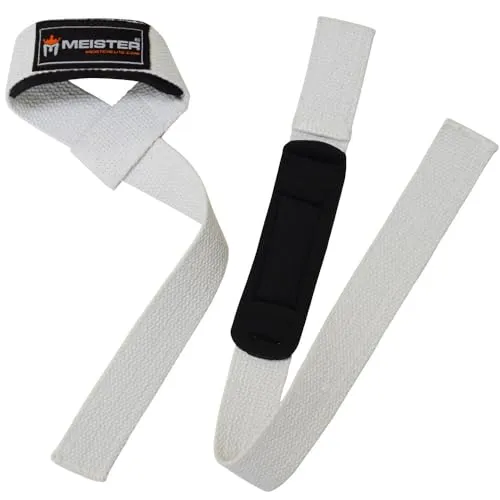 Meister cinghie sollevamento pesi neoprene bianco antiscivolo paio
