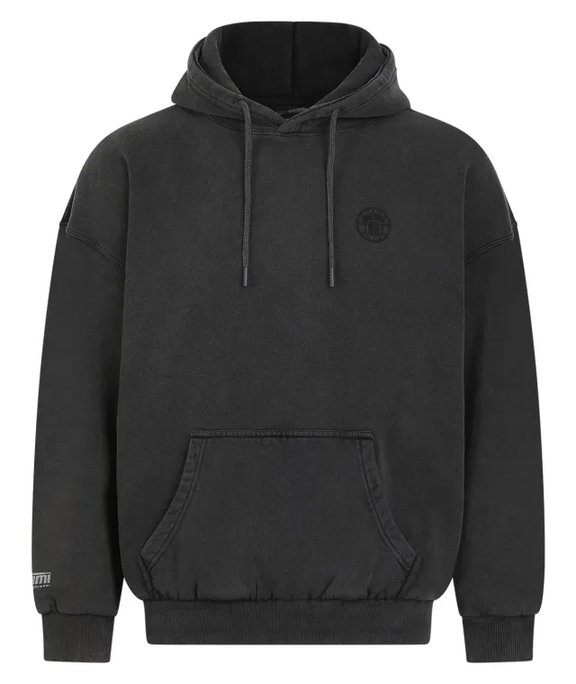Tatami Globe Felpa Cappuccio Uomo Nera Grigia Stonewashed