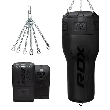 RDX 3-in-1 Angle sacco boxe nero set con guanti