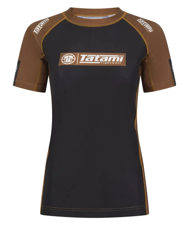 Tatami IBJJF Ranked rash guard donna marrone manica corta