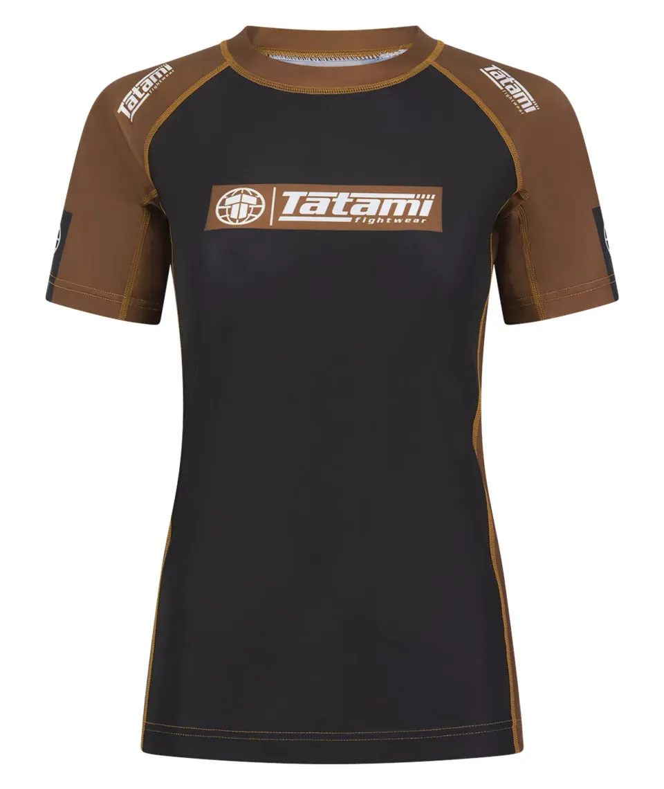 Tatami IBJJF Ranked rash guard donna marrone manica corta