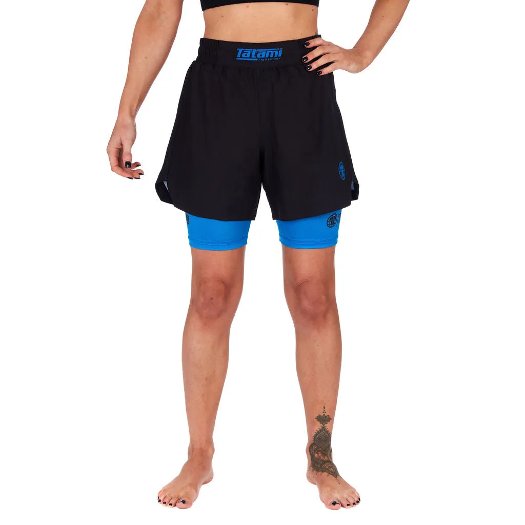 Tatami Fightwear Dual Layer Ladies shorts grappling blu 2 in 1