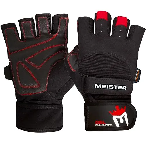 Meister guanti pesistica gel nero rosso polso
