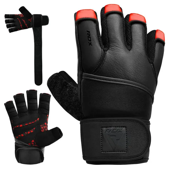 RDX L7 guanti palestra sollevamento pesi rosso neri grip