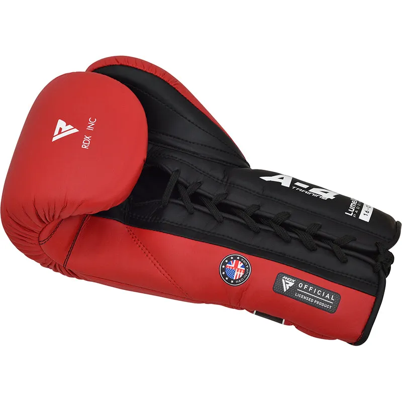 RDX Apex A4 Pro guanti boxe lacci 14oz rossi sparring