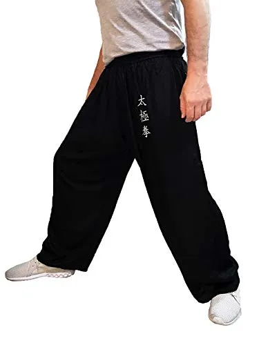 TAO pantaloni tai chi viscosa neri aperti caviglia