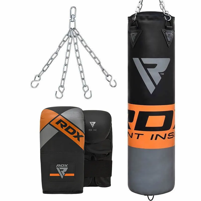 RDX F12 Sacco Boxe 4FT Set Guanti Nero Arancio
