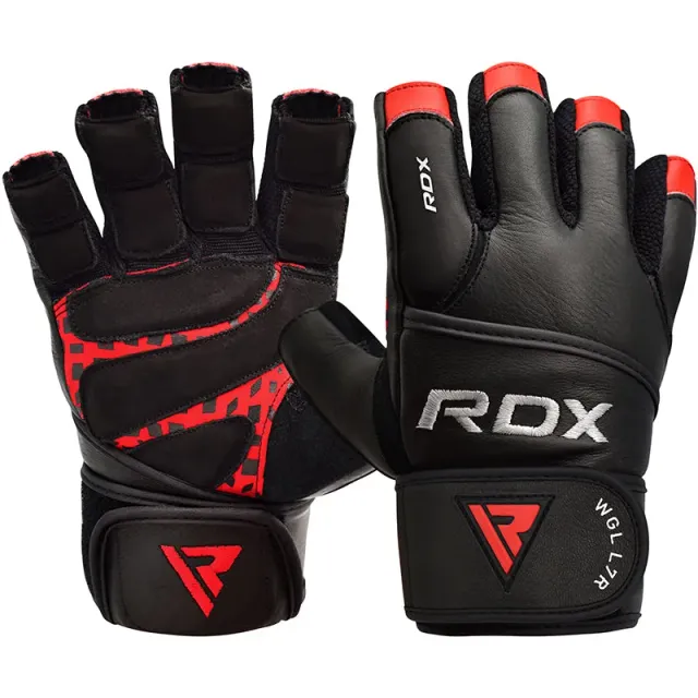 RDX L7 Guanti Palestra Pelle Rossi con Polsiera Lunga