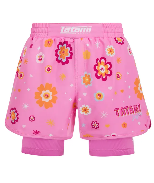 Tatami Flower Power shorts ibridi rosa compressione