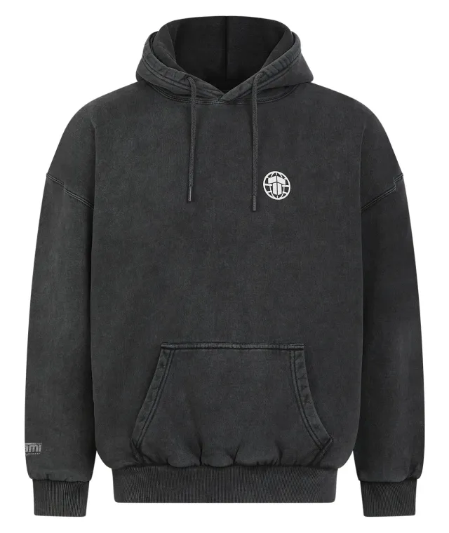 Tatami Globe Stonewashed Hoodie felpa white on grey cotone
