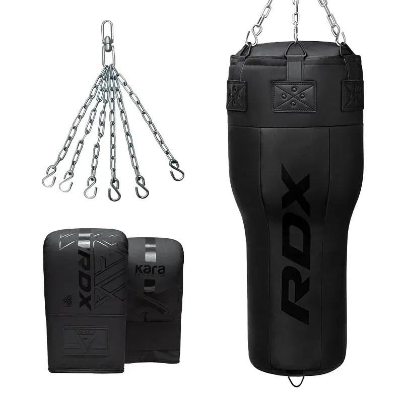 RDX sacco boxe angolare nero riempito con guanti