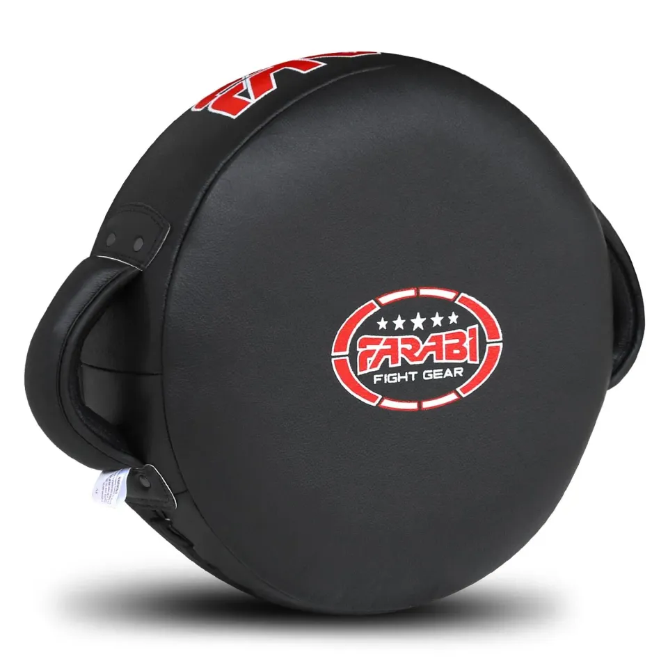 Farabi Sports Round colpitori boxe pelle nera 7 strati