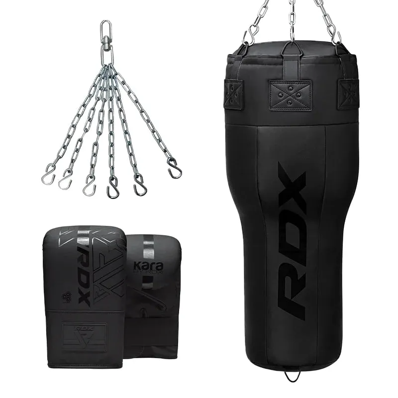 RDX 3-in-1 Angle sacco boxe nero set con guanti