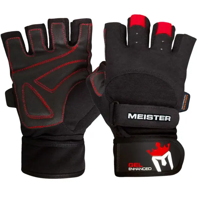 Meister guanti pesistica gel nero rosso polso