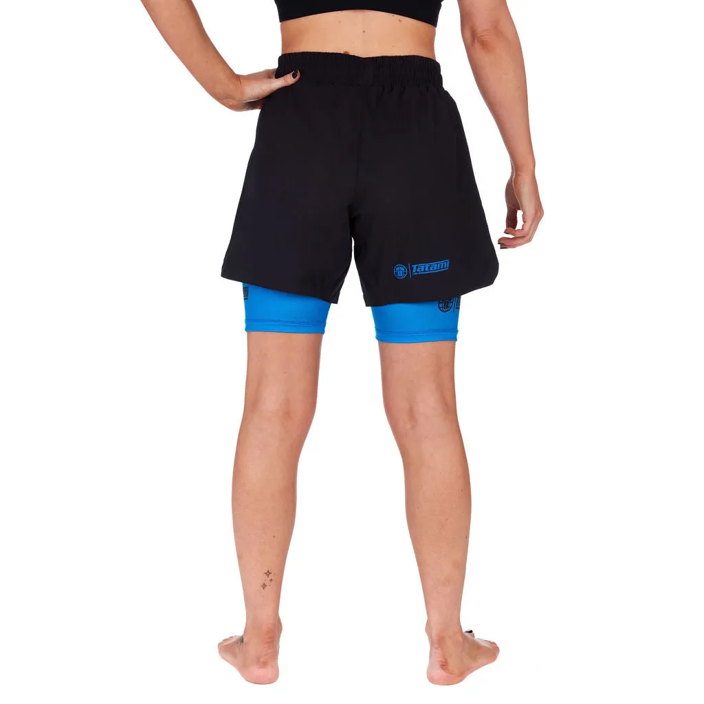 Tatami Fightwear Dual Layer Ladies shorts grappling blu 2 in 1